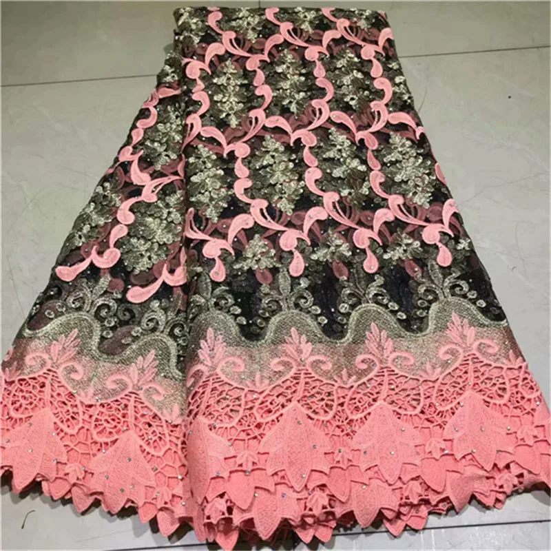 

2019 New Design African Milk Silk Cord Lace Guipure Lace Fabrics High Quality Latest Fashion African Lace Fabric Peach