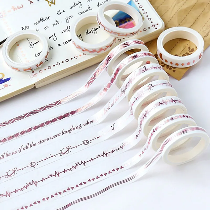 

0.7-1cm*3m New Rose Gold Washi Tape DIY Decoration Scrapbooking Planner Masking Tape Adhesive Tape Label Sticker