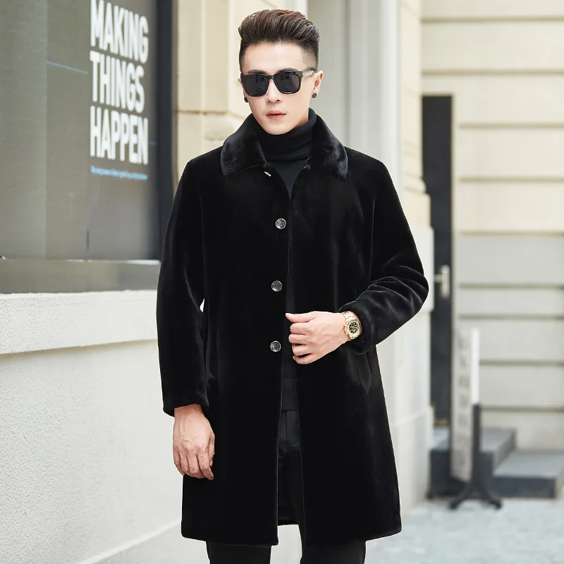 

2019 Mens Fur Coat Sheep Shearing Winter Faux Fur Coats Black Long Jacket High Quality Fur Overcoat Parka Faux Coat Men Long