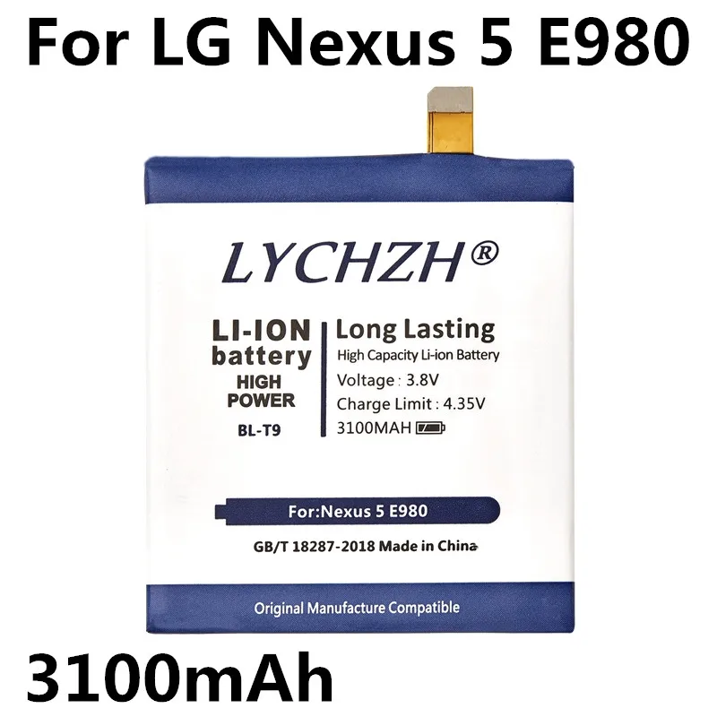 

100% NEW Original BL-T9 Mobile Phone Battery For LG Nexus 5 BL-T9 E980 G D820 D821 BLT9 Replacement Battery 3100 mAh