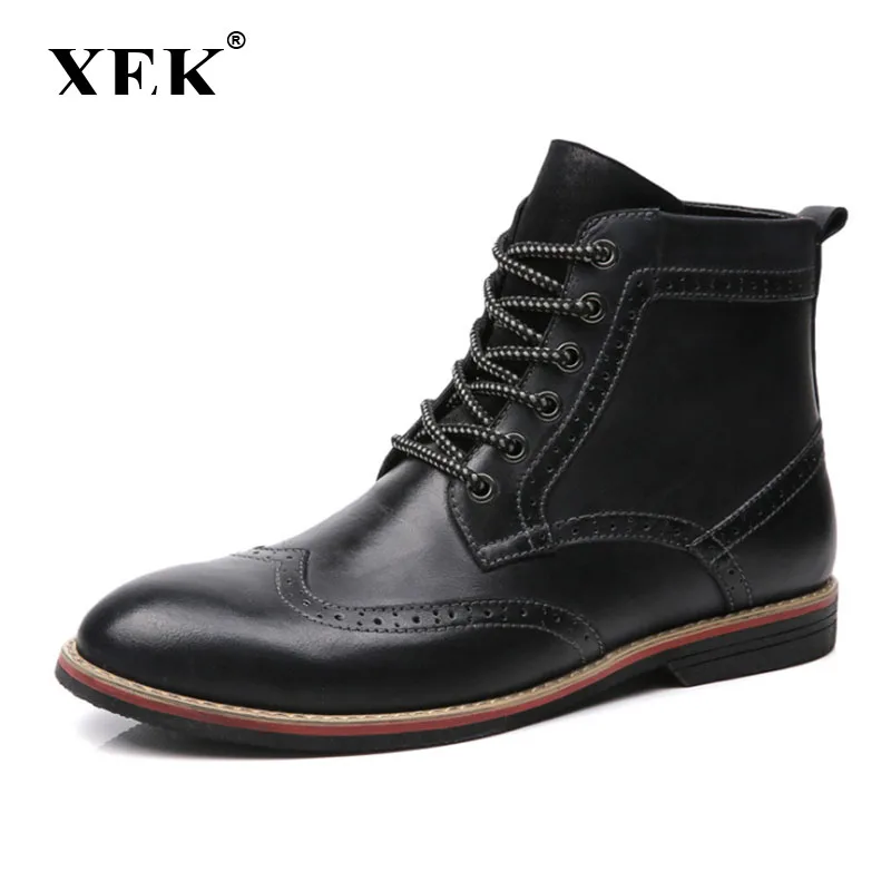 

XEK genuine leather boots men plus size 39-47 snow winter work dress shoes male for mens ankle boots ZLL180
