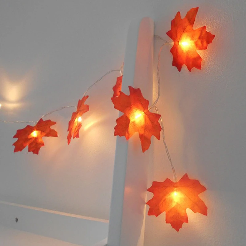LED Maple Leaves String 1.5M 10LED  3M 20LED Autumn Stair Railing Decoration Plants Fence Garden Party Xmas Decor Garland Light (1)