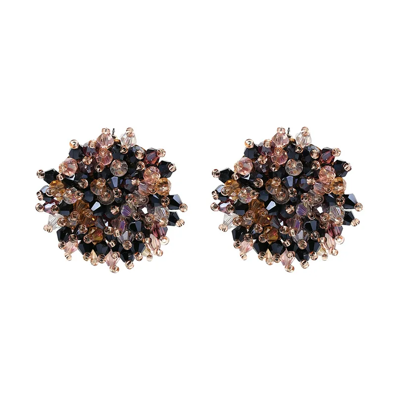 

KEJIALAI Handmade Boho Multicolor Pearl Glass Crystal Beads Beaded Charm Push Back Type Big Button Stud Earrings For Women