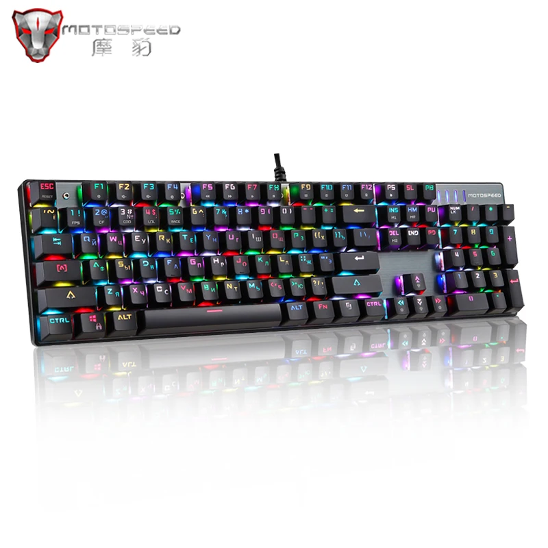 Russian/English Edition Motospeed CK104 Gaming Mechanical Keyboard RGB Backlit 104 keys Blue/Red Switch wired Keyboard for gamer