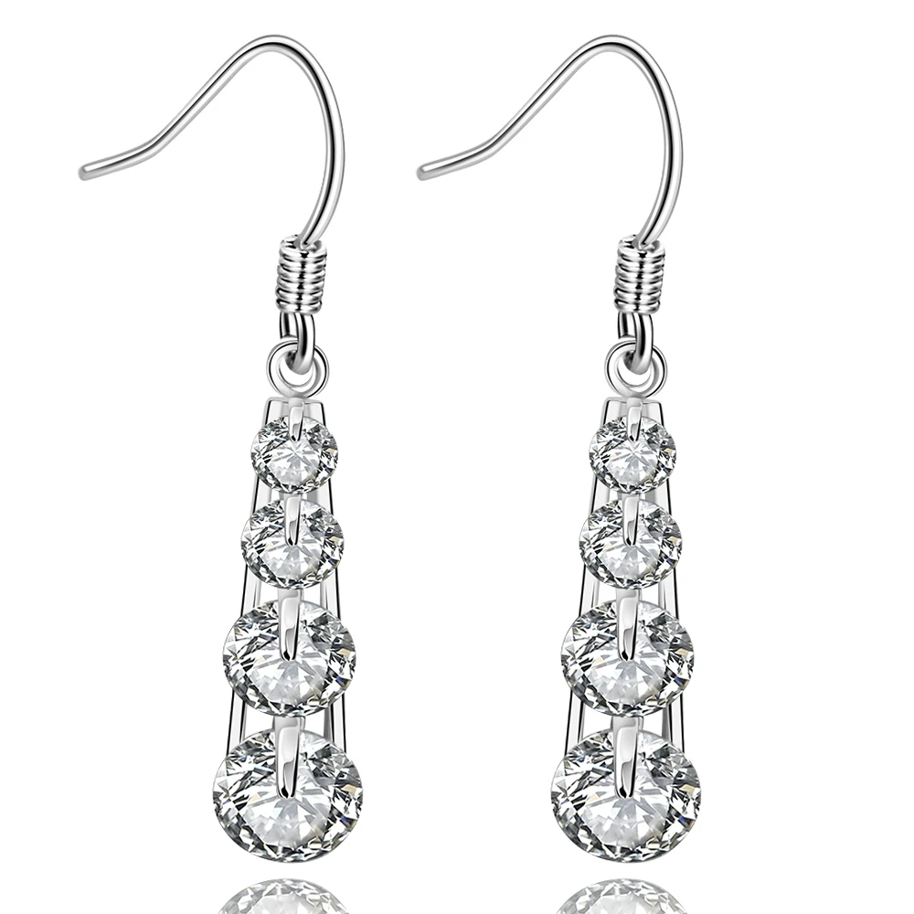 

trendy 925 sterling silver fashion jewelry four bring white stone pendant longdrop earring hook for women promotion