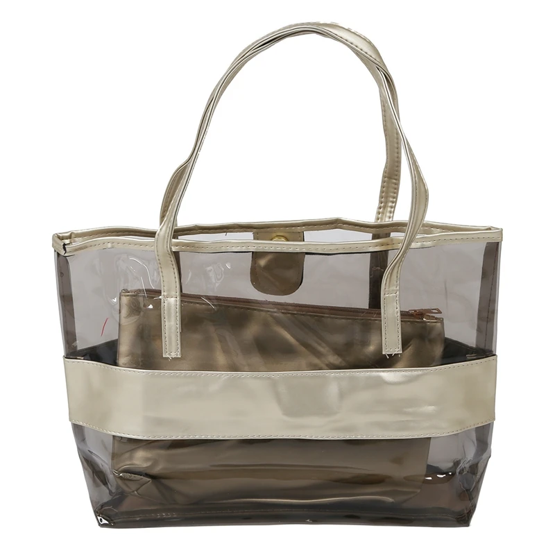 

Waterproof Half Transparent Hand Bag, PVC Beach Bag and Polyester with Small Cosmetic Bag (gold)