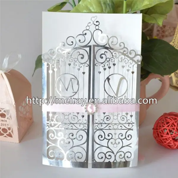 Luxury gate laser cut die cut wedding card with initials customized