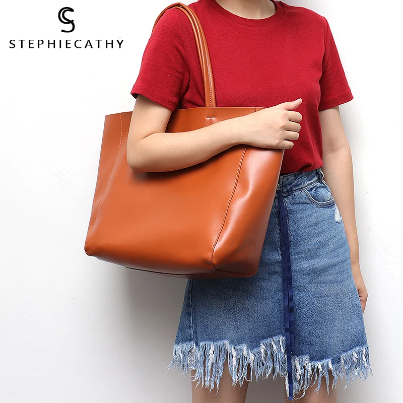 SC Luxury Brand Cow Leather Tote Bags Designer Cowhide Handbags Women Shoulder Bags Fashion Female Large Capacity Liner Bag