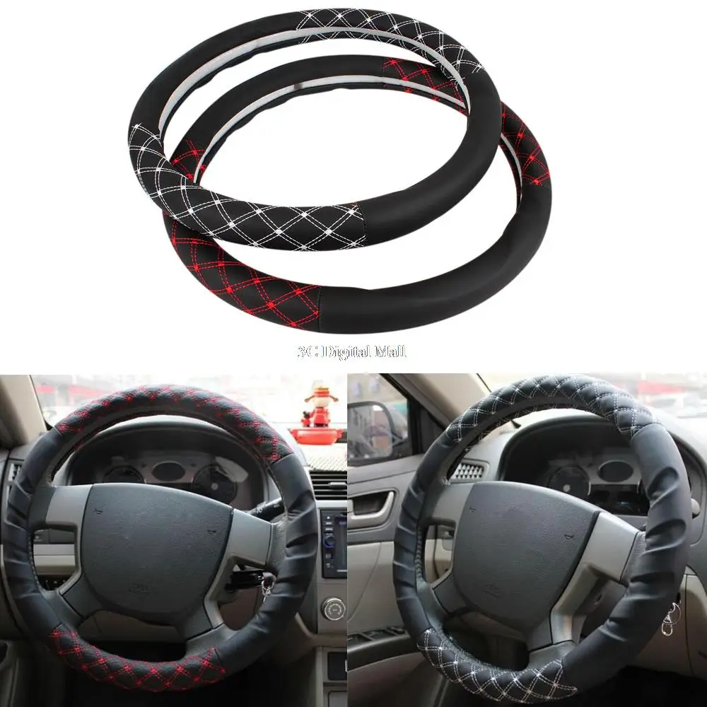 AuMoHall 38cm Car Steering Wheel Covers 2 Colors Steering Wheels Wrap
