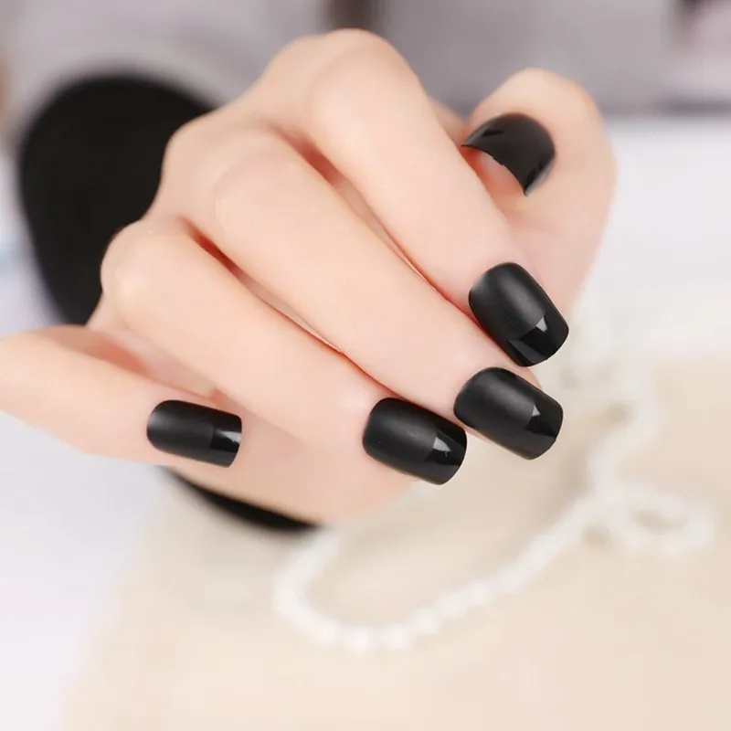 Mulheres do Projeto da Arte Dicas da Arte do Unha Unhas Arylic Falsas Faça Você Mesmo Decoração Atacado Postizas Unha Cobertura Completa Preto Cor 24 Pcs Abs