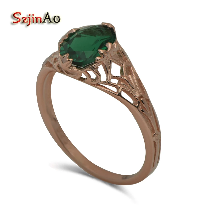 

Szjinao Processing Custom Ring Real Rose Gold Ring Weeding Bohemia Style Emerald Gold Engagement Rings