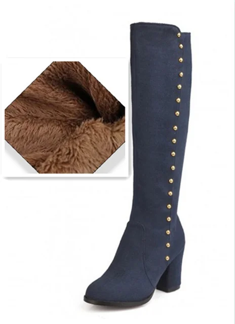 ORCHA LISA/теплая обувь на меху высокого качества; женские сапоги до колена на молнии с заклепками; черные зимние сапоги; Botas Mujer; большие размеры 32-48; QH3275 - Цвет: Blue Lining fur