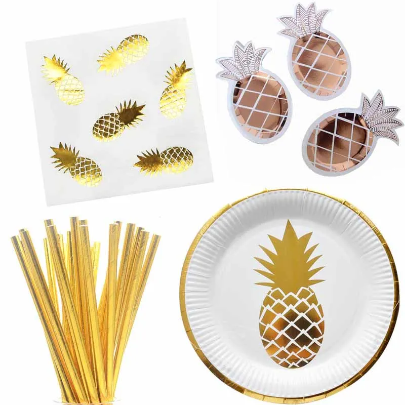 

Gold Pineapple Disposable Tableware Birthday Party Decorations Kids Paper Plates Party Plates Baby Shower Party Supplies