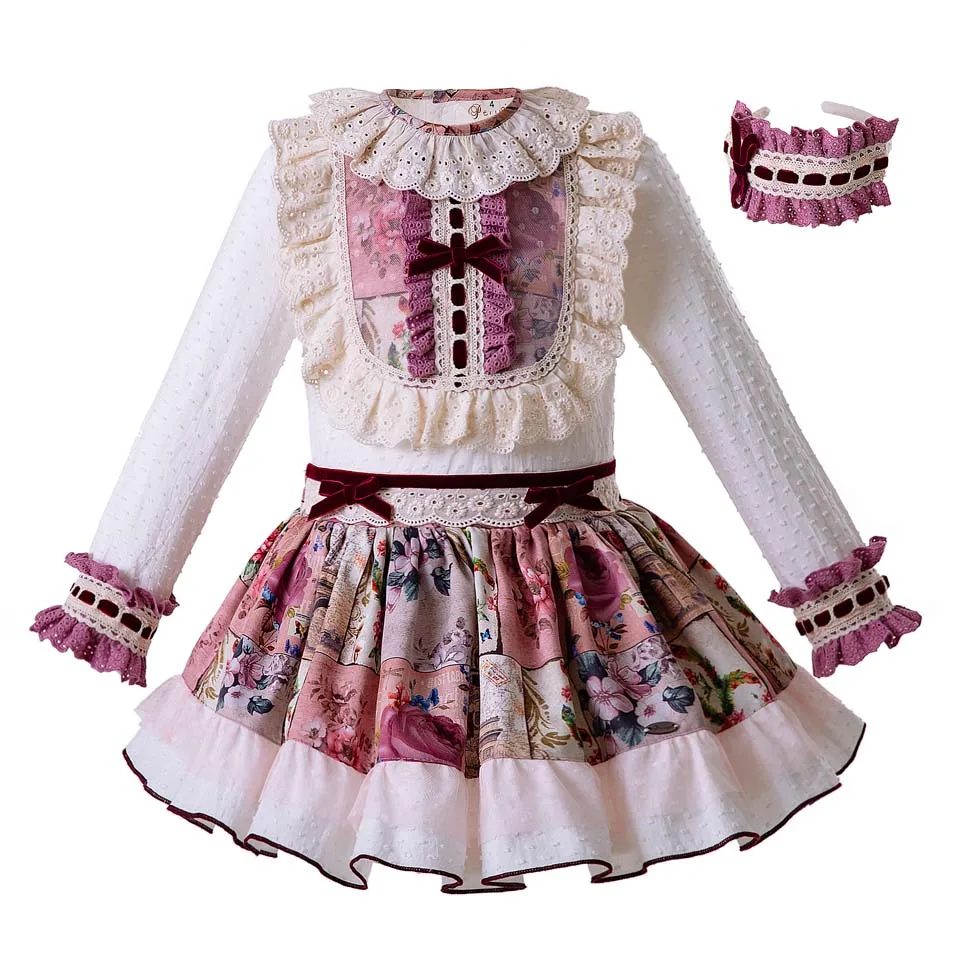 

Pettigirl Wholesale Vintage Style Floral Princess Girl Clothing Set WhiteTops +Lace Skirts Child Outfits G-DMCS106-B325