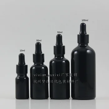 

50ml shiny black Glass Essential Oil Bottle With aluminum (black ring+black rubber) dropper cap. Essential Oil Container