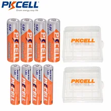 Pkcell 4 baterias aa 2500mwh + 4 pces 900mwh 1.6v nizn aaa bateria recarregável NI-ZN batterias com 2 caixa de caixa de suporte de bateria
