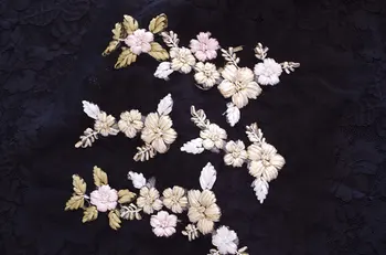 

hand sewn embroidery appliques, ribbon flowers embroidery appliques, LA003