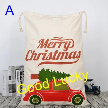 

10pcs/lot newest style monogram santa sack Christmas santa sack bag drawstring canvas santa bags personalize Christmas bags