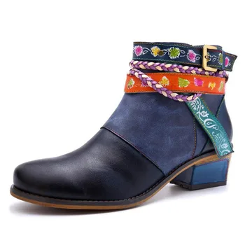 

Vintage Short Boots Women Genuine Leather Shoes Fashion Motorcycle Boots Autumn Spring Buckle Zipper Boats Mujer