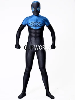 

Factory Wholesale Blue bettle Superhero Costume Print Spandex bettle Cosplay costume Halloween Zentai Suit open Eyes Custom Made