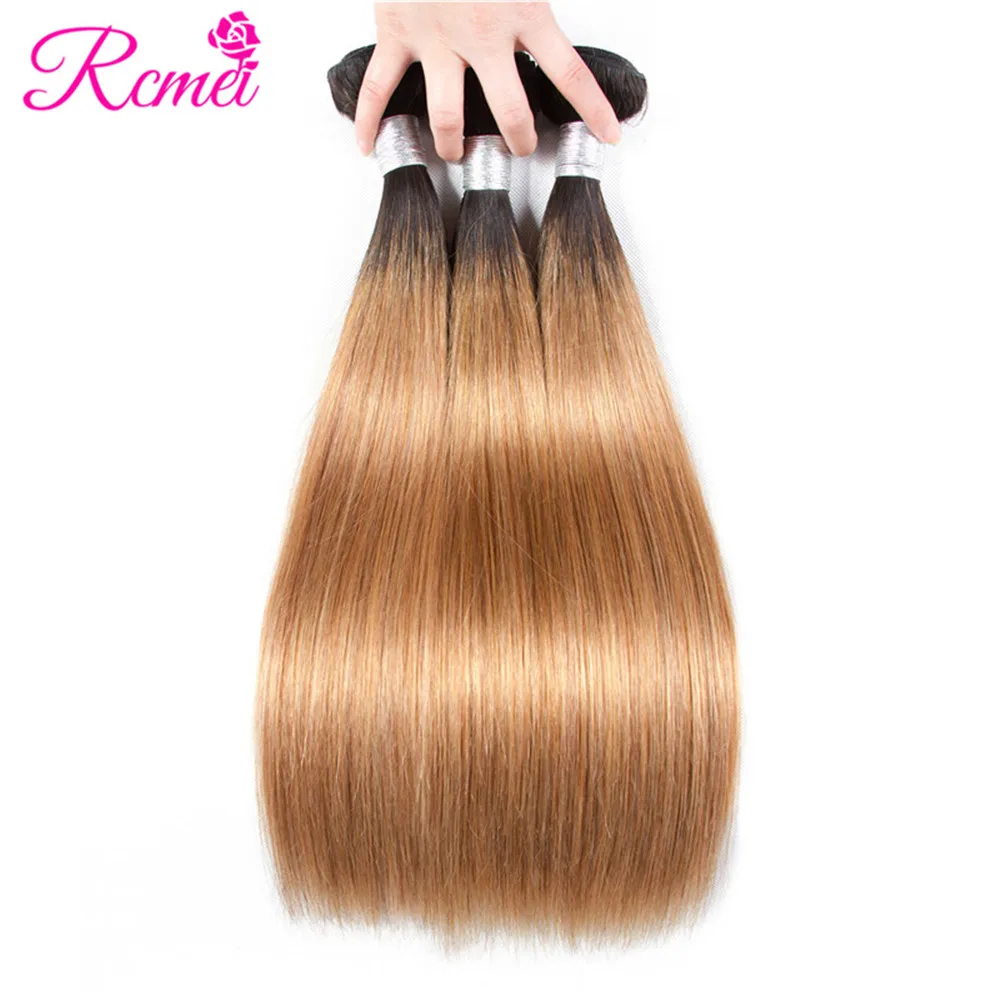 Rcmei Ombre Human Hair Bundles Straight Hair 1B/27 Honey Blonde Weave Bundles Two Tone Colored Brazilian Non Remy Hair Extension