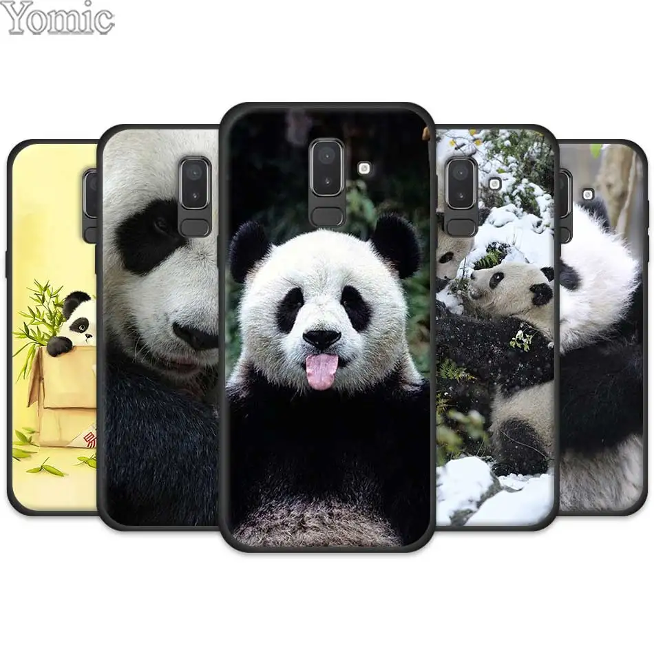 

Black Cases Coque for Samsung Galaxy J4 J6 J8 Plus 2018 J4Plus J6Plus Silicone Mobile Phone Cover Cute Asian Baby Panda Bear
