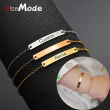 ELSEMODE Выбор имени ребенка браслет из нержавеющей стали Регулируемый для детей, для малышей ID браслет персонализированный день рождения девочки мальчика