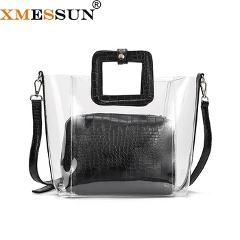 

XMESSUN 2020 Women Transparent Handbags Summer Fashion Composite Beach Bag Candy Clear Jelly Bag Shoulder Messenger Bag ins H283