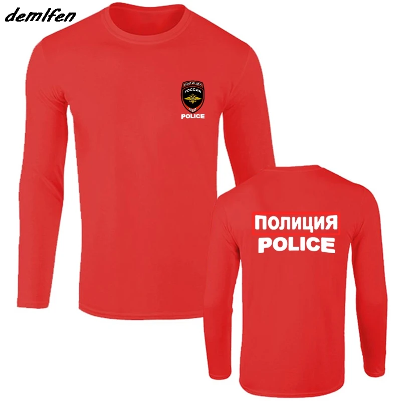 Мужская хлопковая футболка с длинным рукавом, модная новинка, Россия, Москва, логотип MVD, полицейский дизайн, футболка, футболка - Цвет: red