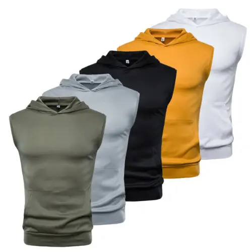 

Stylish Hot Sale Men Solid-color Pockets Sleeveless Slim Hooded Tank Tops Gym Bodybuilding Fitness Athletic Hooded Vest M-XXXL