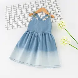 Новинка 2019, летнее платье для девочек, детские плиссированные джинсовые платья с градиентом, детское платье в европейском стиле для 3-7 лет