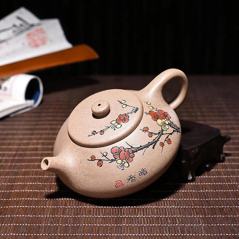 

280ML Yixing Purple Clay Teapot Hand Painted Plum Flower Pattern Art Zisha Pot Raw Ore Qing Duan Mud Teaware Tieguanyin Kettles