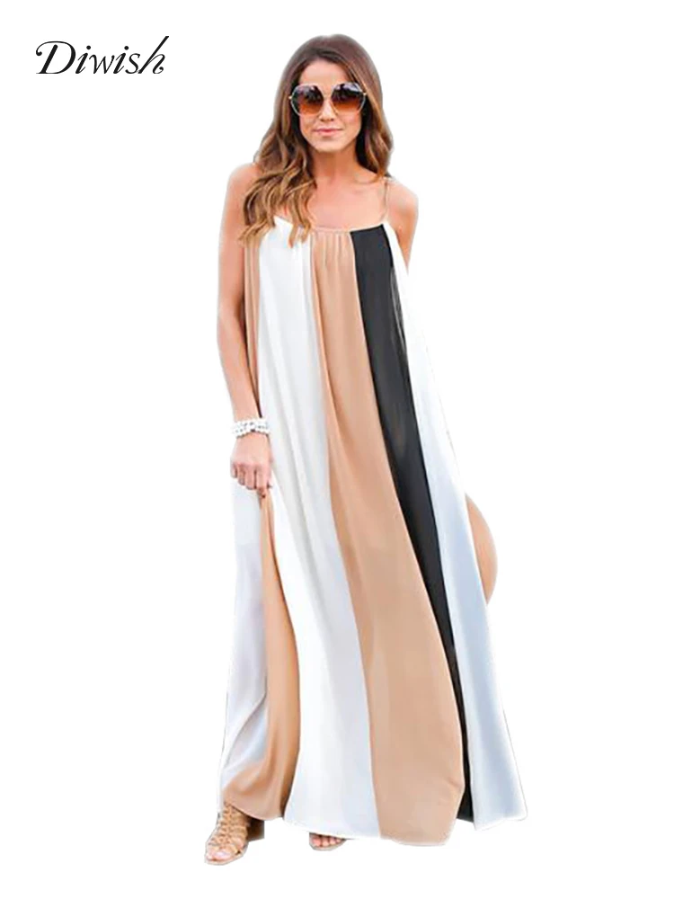 

Diwish Women's Summer Dresses 2019 Sexy Maxi Dress Spaghetti Strap V-neck Long Dress New Arrival Chiffon Beach Dress Holiday