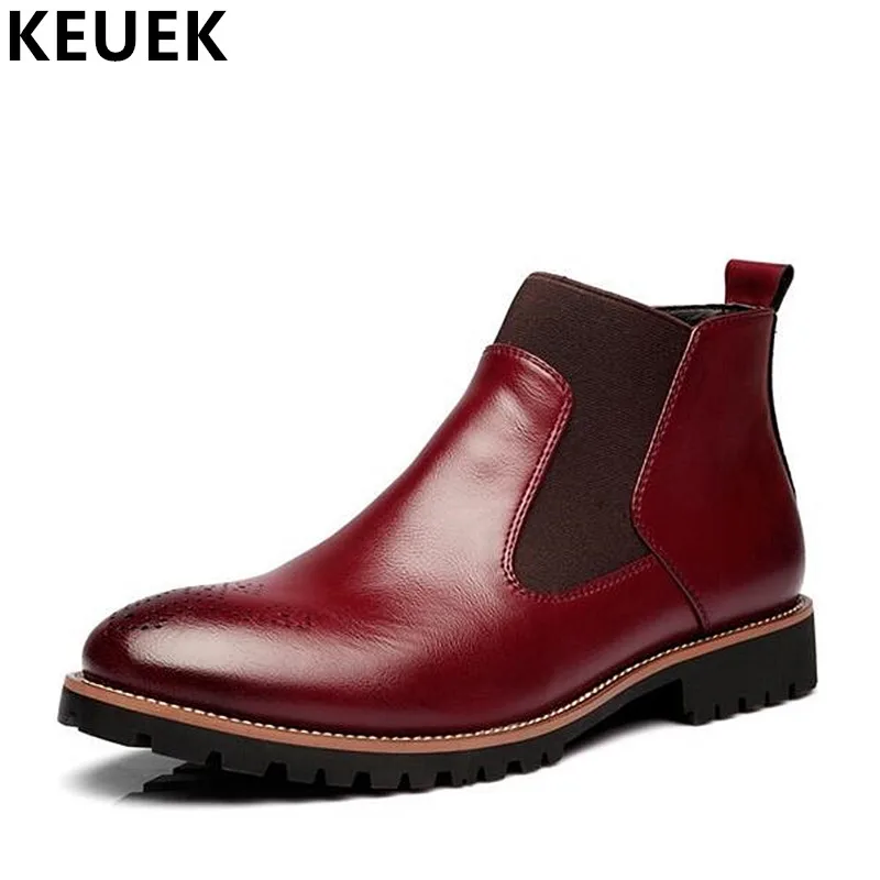 

British Style Men Martin boots Slip On Pointed Toe Chelsea Boots Genuine leather Breathable Western Ankle Boots Male shoes 01B
