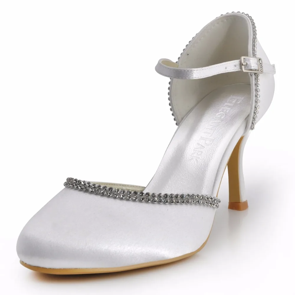 

EP11068 Shoes Woman Wedding Ivory White Round Toe High Heels Buckle Satin Lady Bride Bridesmaid Prom Party Dress Bridal Pumps