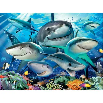

5D Diy Diamond painting ocean stickers Needlework, mosaic diamond Embroidery Resinstone Cross Stitch home Shark Decoration