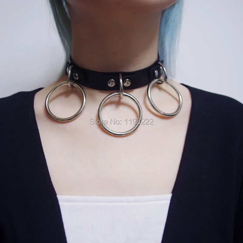 Ожерелье чокер из натуральной кожи с круглым металлическим кольцом|choker red|choker