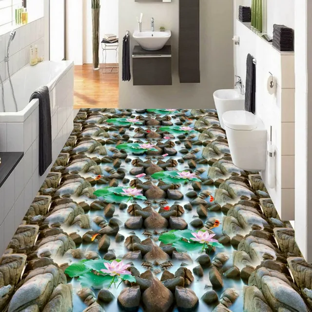 Free Shipping Sea Stone Pebble Lotus Carp Flooring Wallpaper Kitchen Lobby Shopping Mall Waterproof Floor Mural Free Shipping Sea Stone Pebble Lotus Carp Flooring Wallpaper Kitchen Lobby Shopping Mall Waterproof Floor Mural