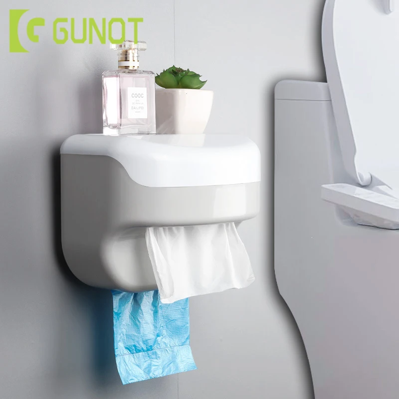 GUNOT Portable Toilet Paper Holder Bathroom Storage Box Wall mounted