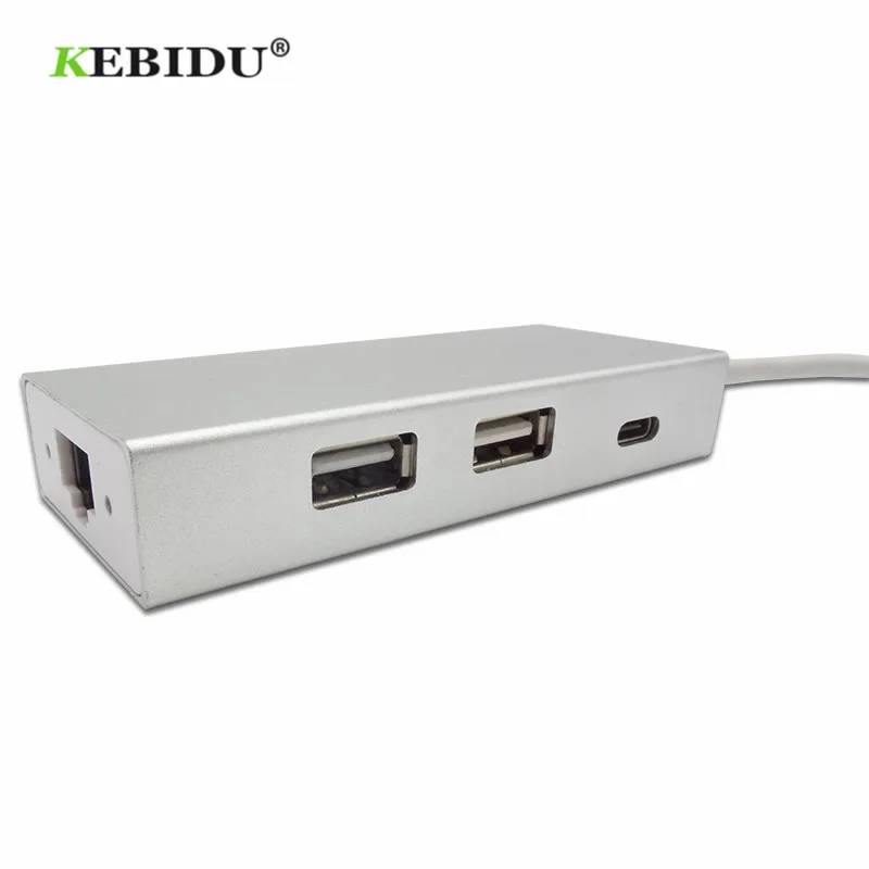 

KEBIDU USB2.0 Hub Type C To Ethernet LAN RJ45 Network Card 100Mbps with PD Charging Adapter Aluminum for for Macbook Pro USB-C
