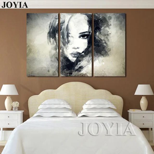 wall decor canvas art painting watercolor black and white woman face