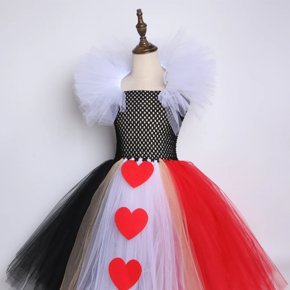 Черно-красное платье-пачка «Королева сердец» маскарадный костюм Алисы в стране чудес на Хэллоуин для девочек, детское праздничное платье на день рождения для детей возрастом от 2 до 12 лет