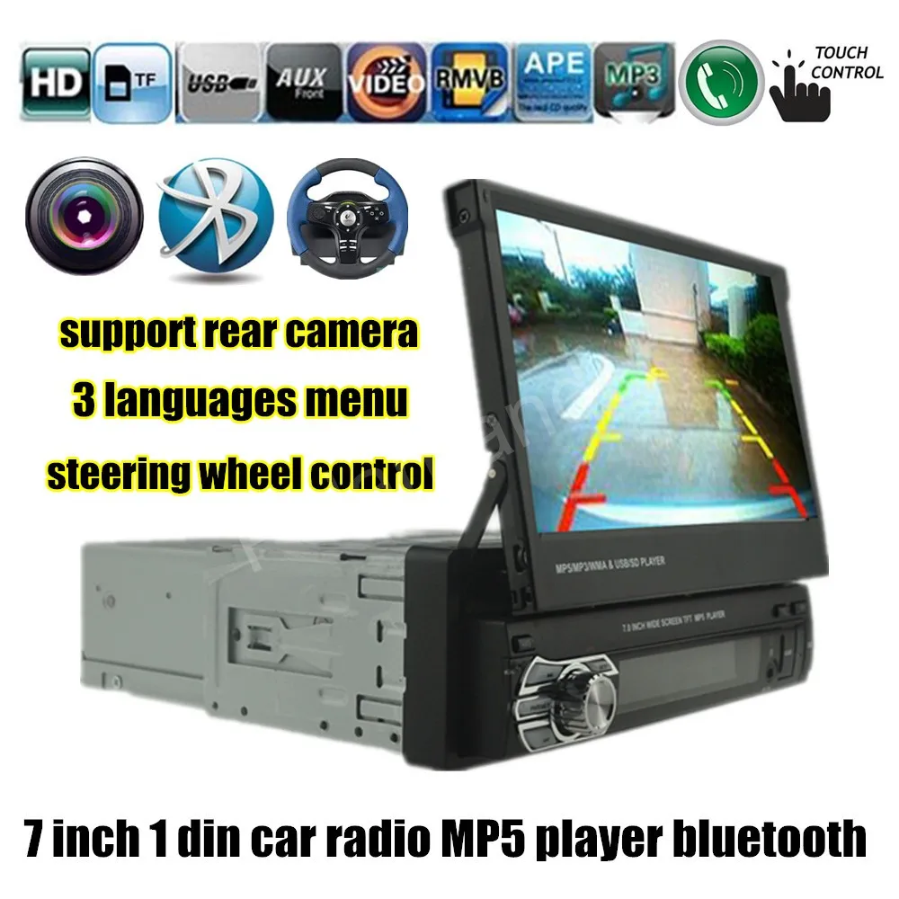 1 DIN 7 Inch Bluetooth Audio Touch Screen Car radio Stereo MP4 MP5 Player USB/TF/FM/AUX steering wheel control rear camera input
