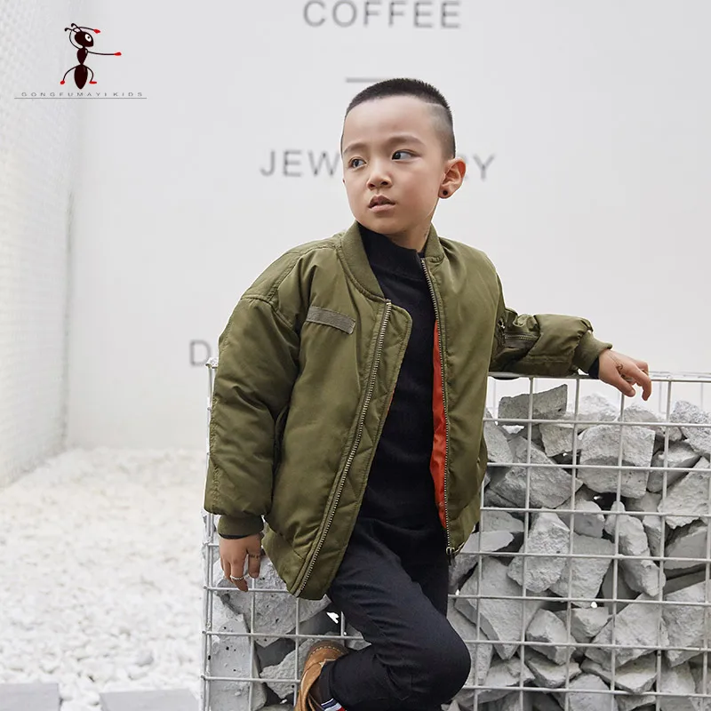 

2017 New Arrival Cool Style Boy Black Army Jacket Kids Coat Letter Winter Street Home Short Children 1704310