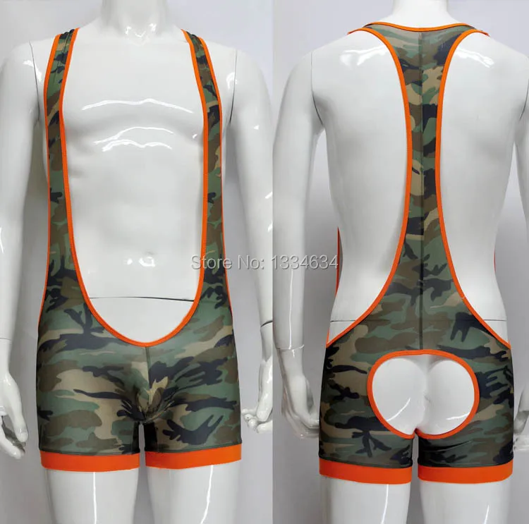 Man's Backless Camouflage Bodysuit Underwear Freestyle Wrestling