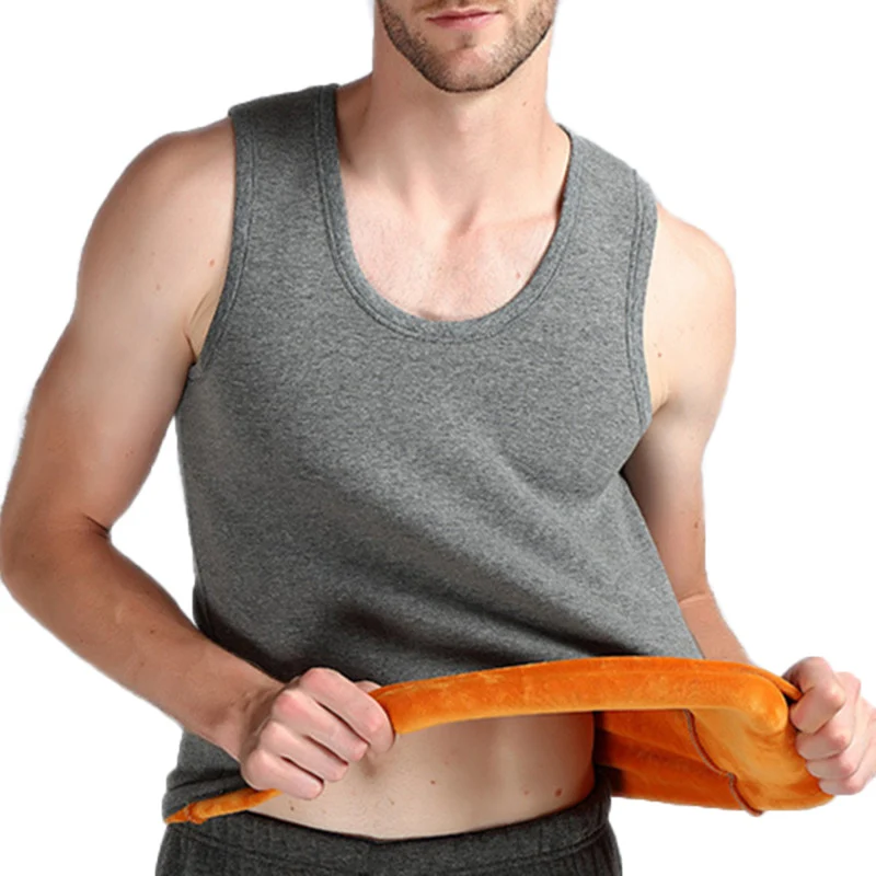 Men Thermal Underwear Sleeveless Vest Warm O Neck Velvet Soft Winter