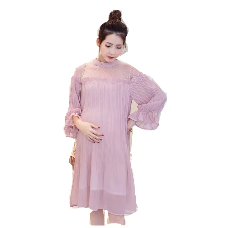 

Spring Plus Size Three Quarter Sleeved Lace Maternity Dresses Clothing Pleated Loose Bottoming Tops For Pregnant Women Clothes