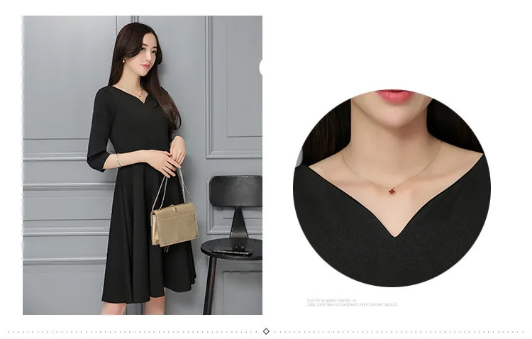 Women Black Dress V-Collar Elegant Dresses Evening Party Clothes Half Sleeve Sexy A Style Dress Women 2018 New AS154 (8)