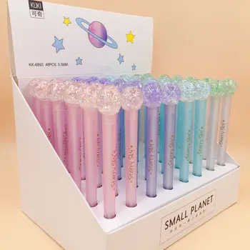 

48pcs Creative Stationery Student Pen Crystal Planet Gel Pen 0.5 Full Needle Black Ink Pen School Supplies Office Supplies 0.5mm
