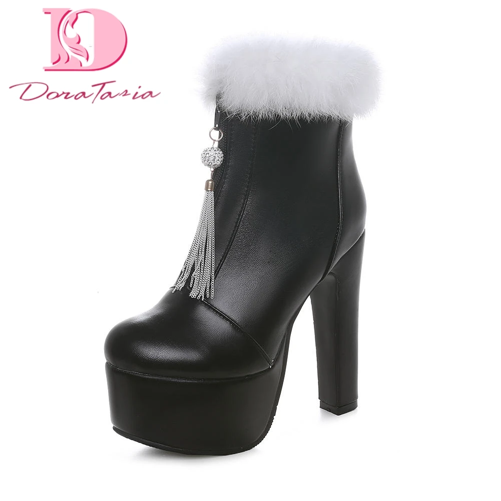 

DoraTasia brand new Large Size 31-48 High Heels Zip Up Ankle Boots Woman Shoes Platform Hot Sale sexy party Boots Shoes Woman